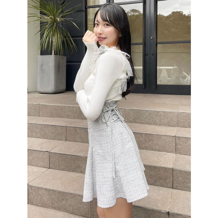 リボンチュールオフショルニットトップス[品番：MKSW0062273]｜dazzlin