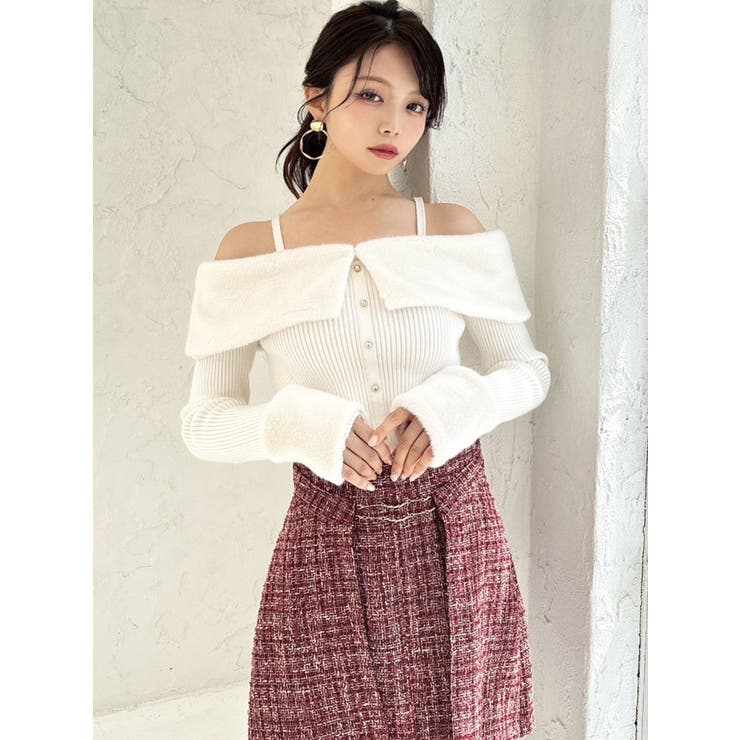 ポイントファーオフショルニットトップス[品番：MKSW0060714]｜RESEXXY