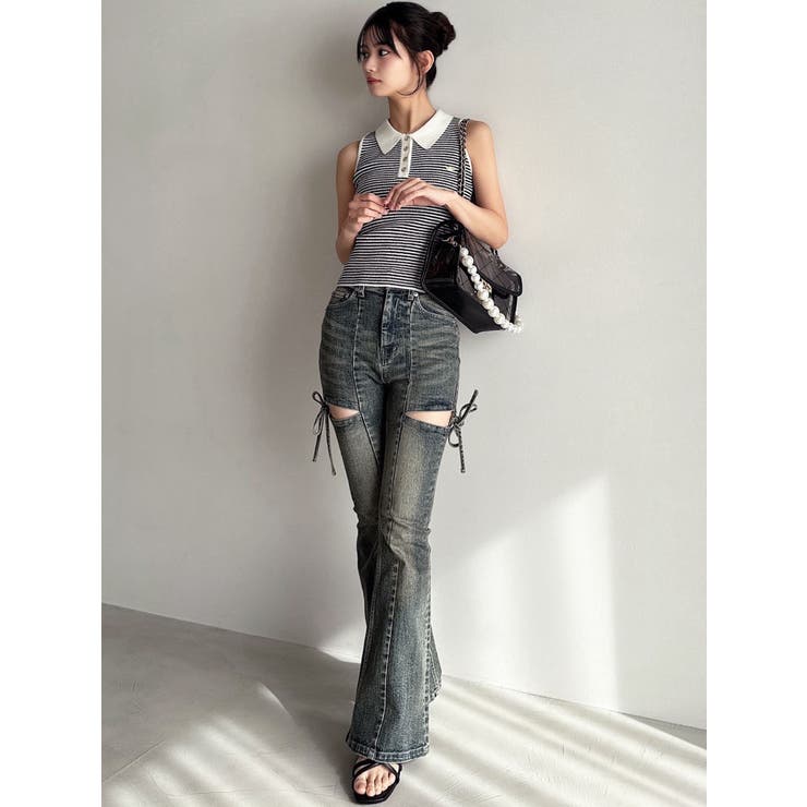 追加生産分】カットアウトリボンデニムパンツ[品番：MKSW0064813