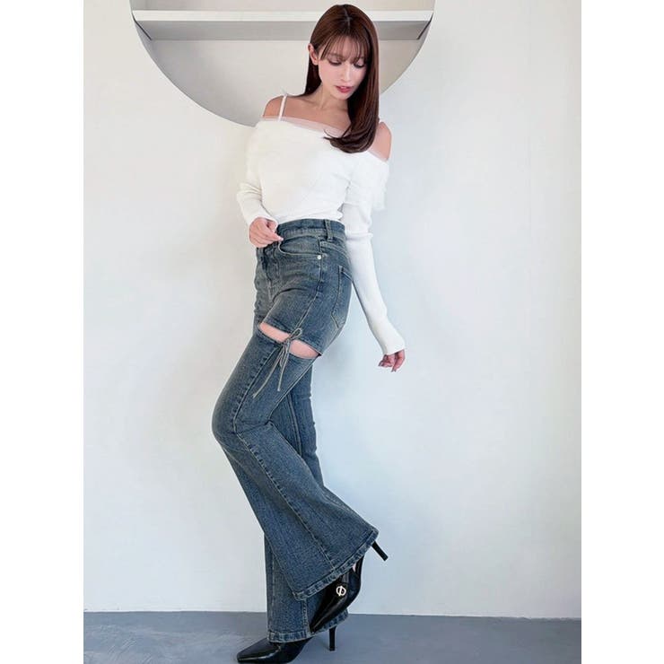 追加生産分】カットアウトリボンデニムパンツ[品番：MKSW0064813