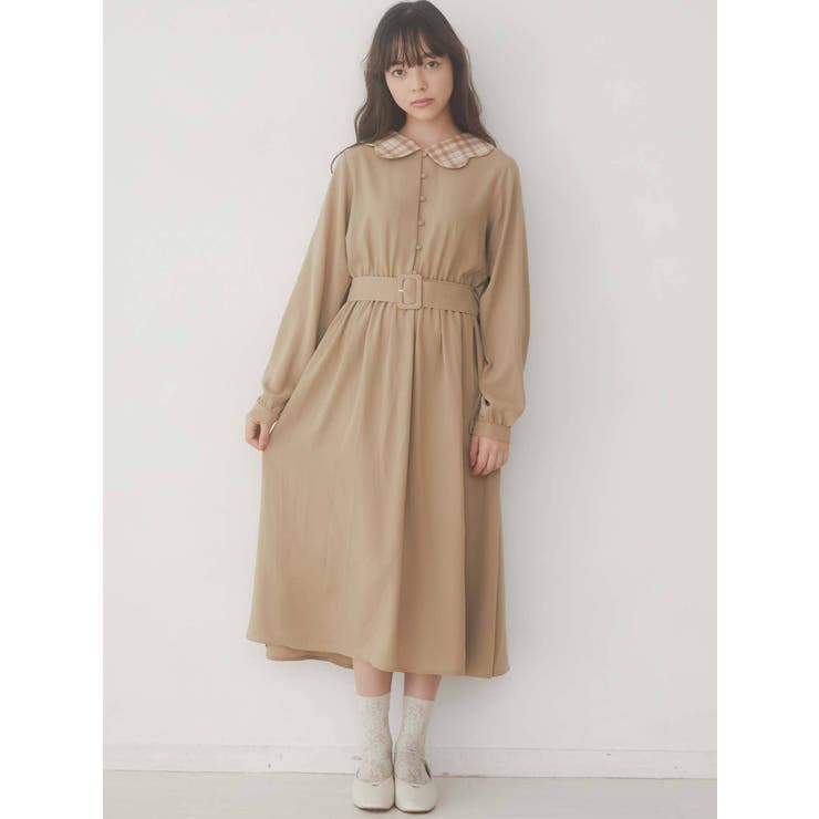 スカラップカラーワンピース[品番：MKSW0041598]｜merry jenny