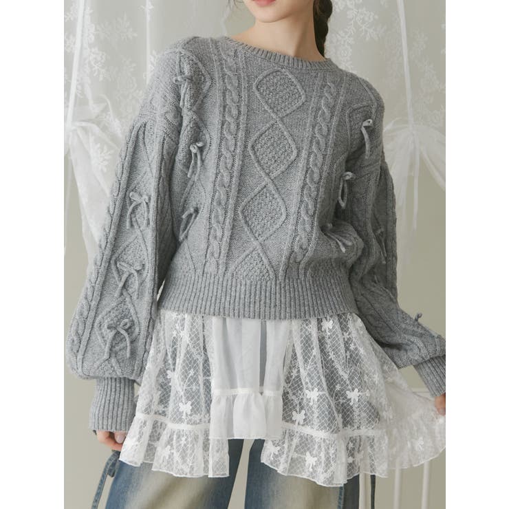 リボンたくさんニットプルオーバー[品番：MKSW0058310]｜merry jenny