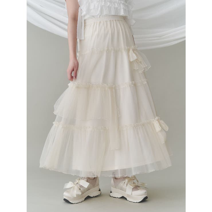 ランダムリボンチュールスカート[品番：MKSW0061441]｜merry jenny