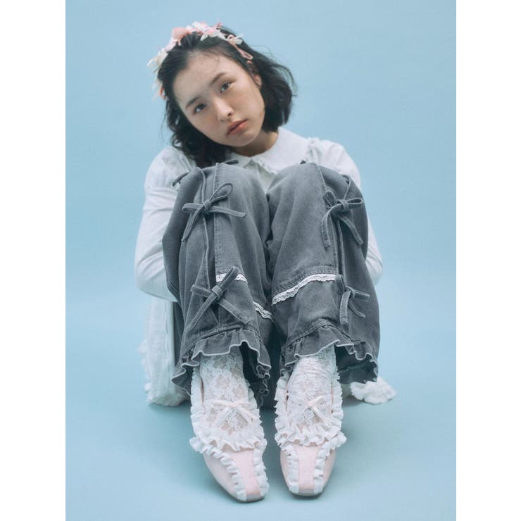 バレルレッグリボンデニムパンツ[品番：MKSW0067860]｜merry jenny