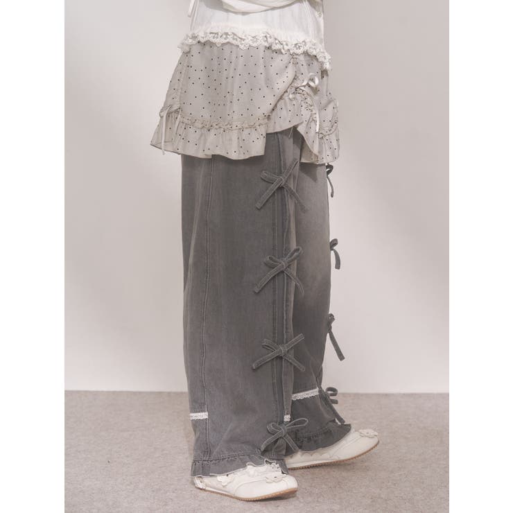 バレルレッグリボンデニムパンツ[品番：MKSW0067860]｜merry jenny