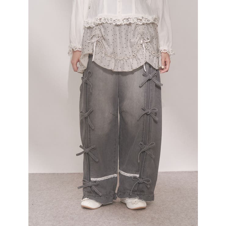 バレルレッグリボンデニムパンツ[品番：MKSW0067860]｜merry jenny