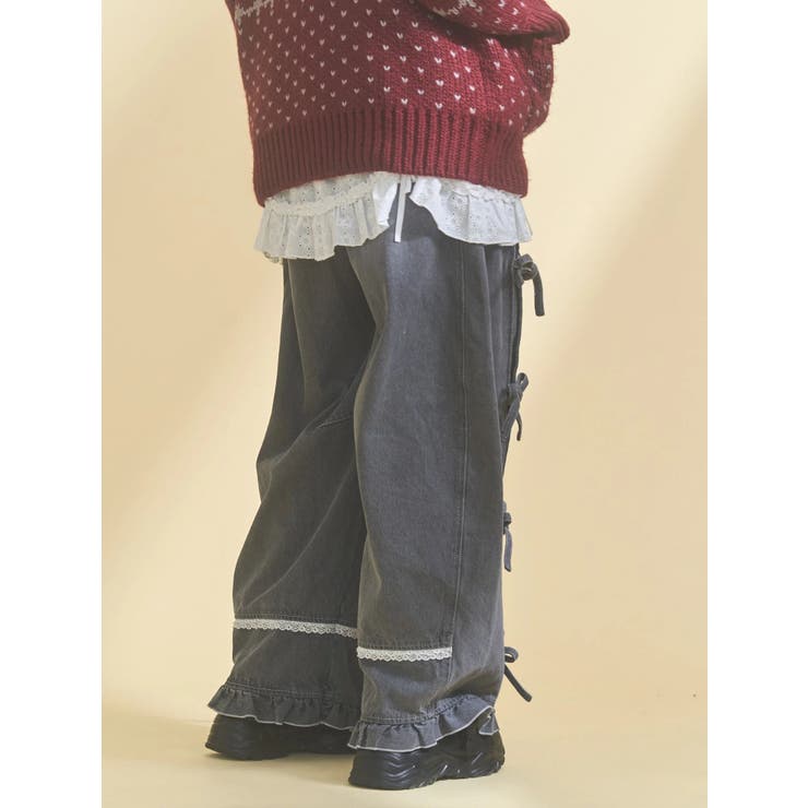 バレルレッグリボンデニムパンツ[品番：MKSW0067860]｜merry jenny