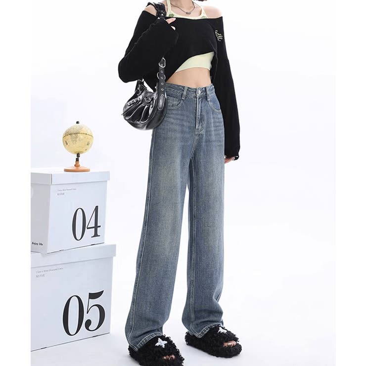 裏起毛デニムパンツストレートデニム裏ボア[品番：II000011922