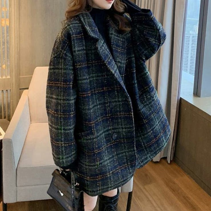 チェック柄 チェスターコート レディース[品番：II000007784