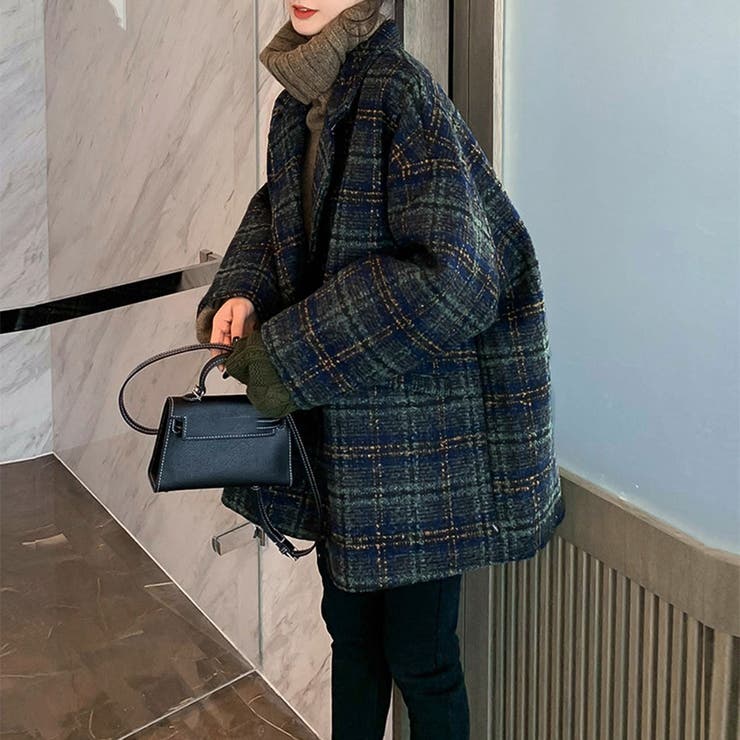 チェック柄 チェスターコート レディース[品番：II000007784