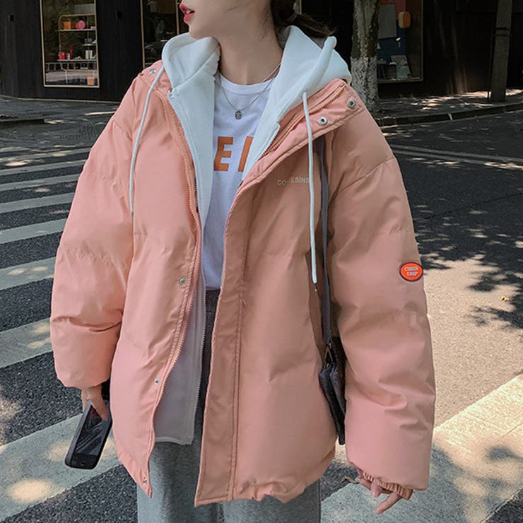 フーデッド エコダウンジャケット重ね着風[品番：AGCW0004994