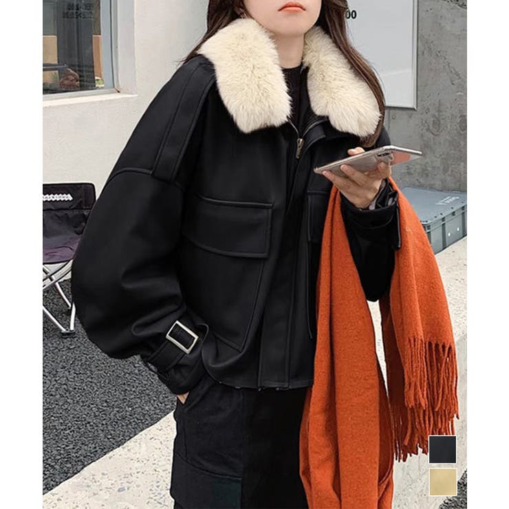 ファーライダースジャケットフェイクレザー[品番：II000012202