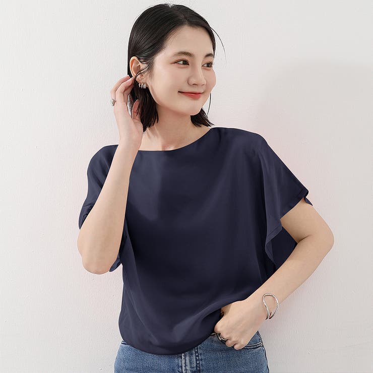 フレア袖シャツブラウスシフォントップス[品番：AGCW0004609