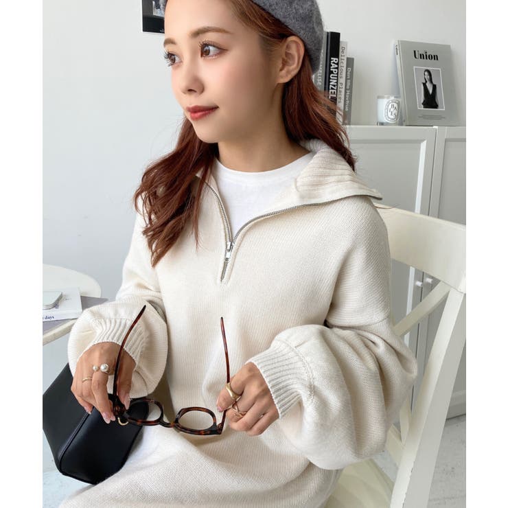 ハーフジップニットワンピース6G[品番：ERMW0004234]｜moment+