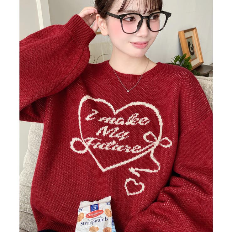 ハートロゴジャガードニットプルオーバー6G[品番：ERMW0004031