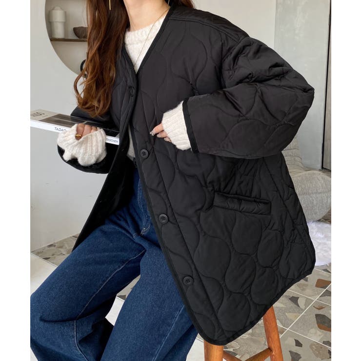 キルティングノーカラーコート[品番：ERMW0004042]｜moment+