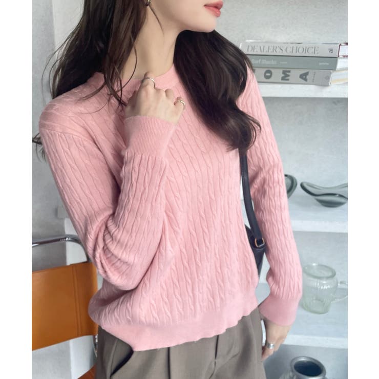 クルーネック ケーブル コンパクト 長袖 ニット[品番：ORGW0009121