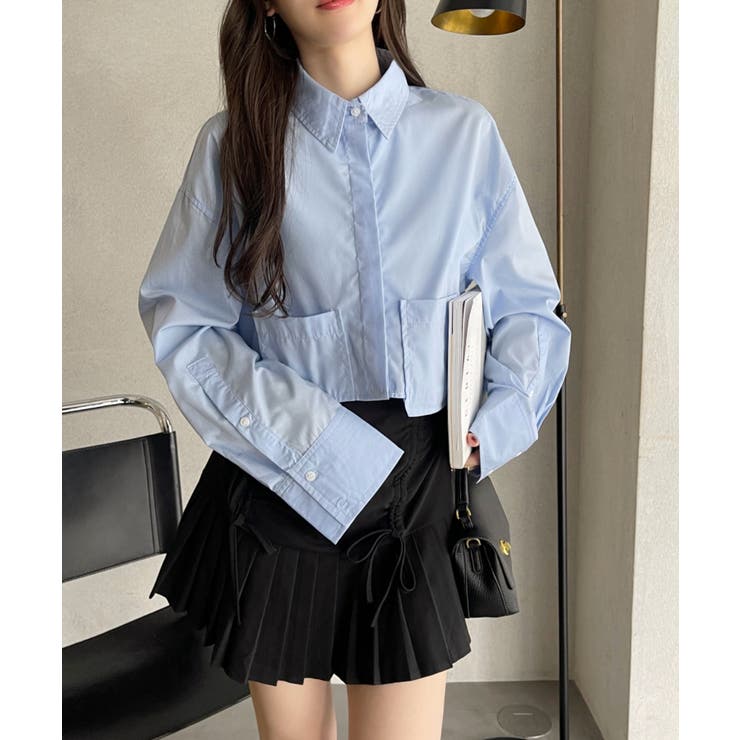 ポケット レイヤード デザイン クロップド シャツ[品番：ORGW0009295