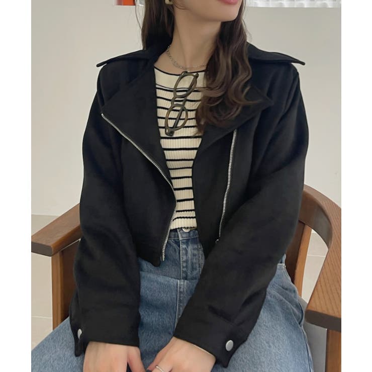 スウェードタッチ ショート ライダースジャケット[品番：ORGW0009270