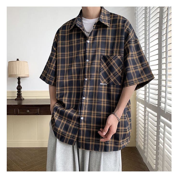 半袖 チェック柄 ストリートテイスト シャツ[品番：ORGW0008880]｜Good