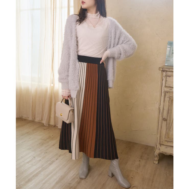 バイカラー プリーツ ニット スカート[品番：ORGW0008293]｜Ada