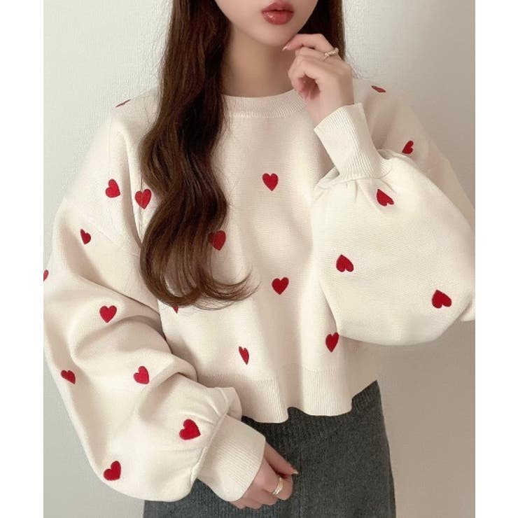 ハート刺繍 ニット プルオーバー[品番：ORGW0008402]｜Ada.（エイダ