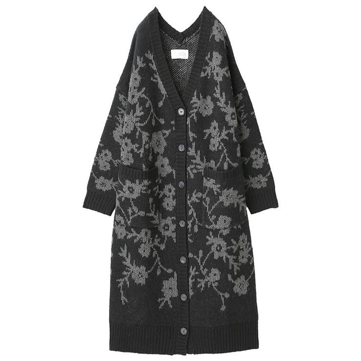 n'OrLABELモヘヤタッチ花柄ジャカードニットロングカーディガン[品番