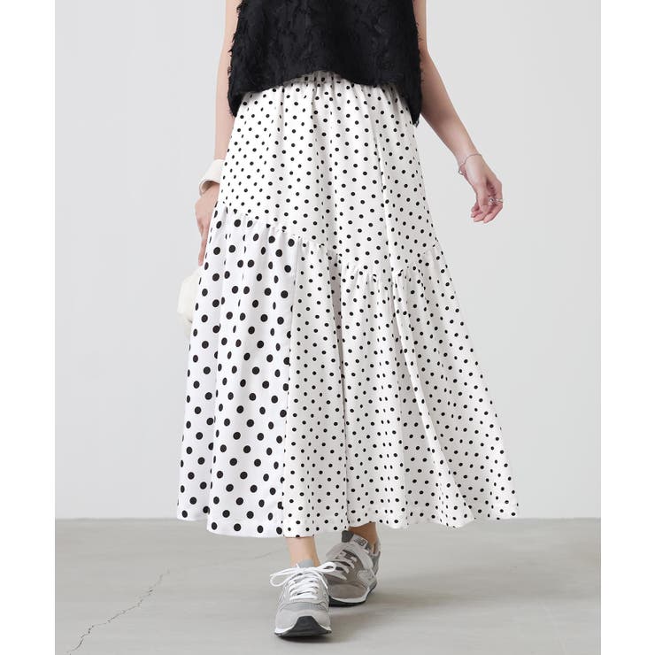 n'OrLABELドット柄切り替えスカート[品番：MITW0017312]｜osharewalker
