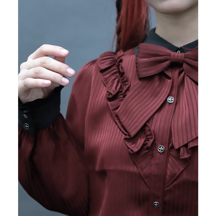 シャドーストライプフリルブラウス[品番：IGAW0007012]｜axes femme