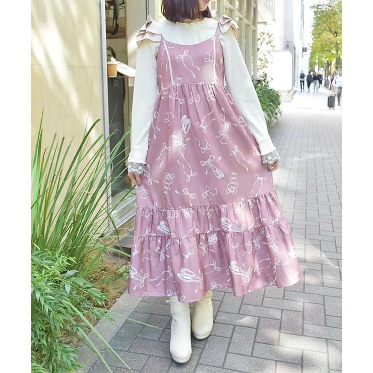 トゥシューズ柄リボン付ワンピース[品番：IGAW0005630]｜axes femme