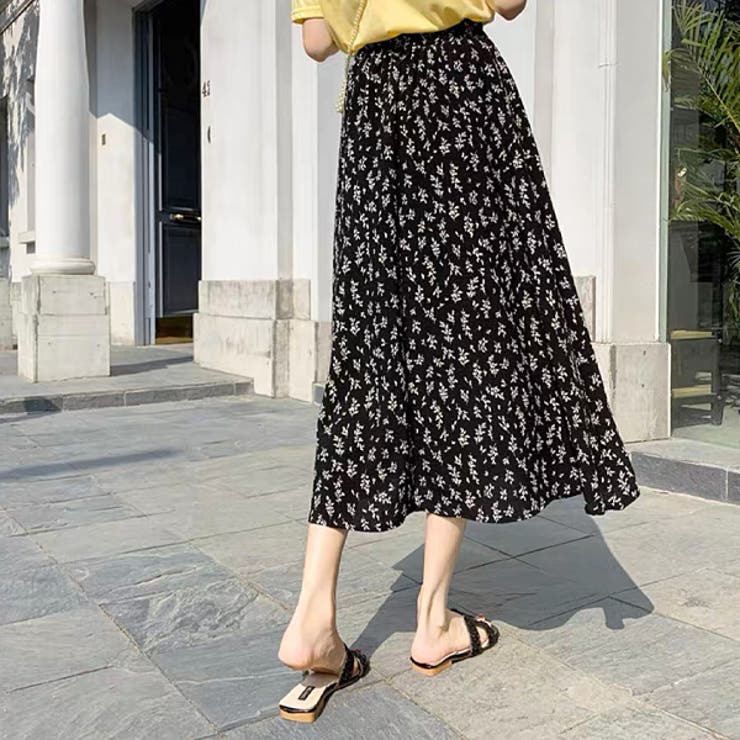 ミモレ丈花柄フレアスカート [品番：ADEW0003573]｜ad thie