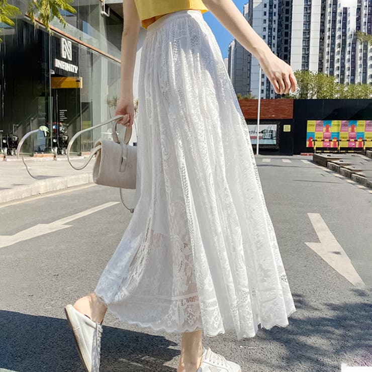 フレア・マキシ丈 リバーレーススカート[品番：ADEW0004028]｜ad thie