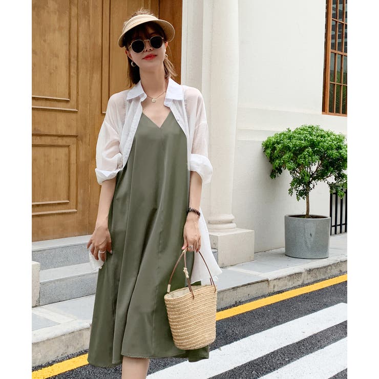 キャミワンピース ロング フレア マキシ丈 光沢 サテン[品番