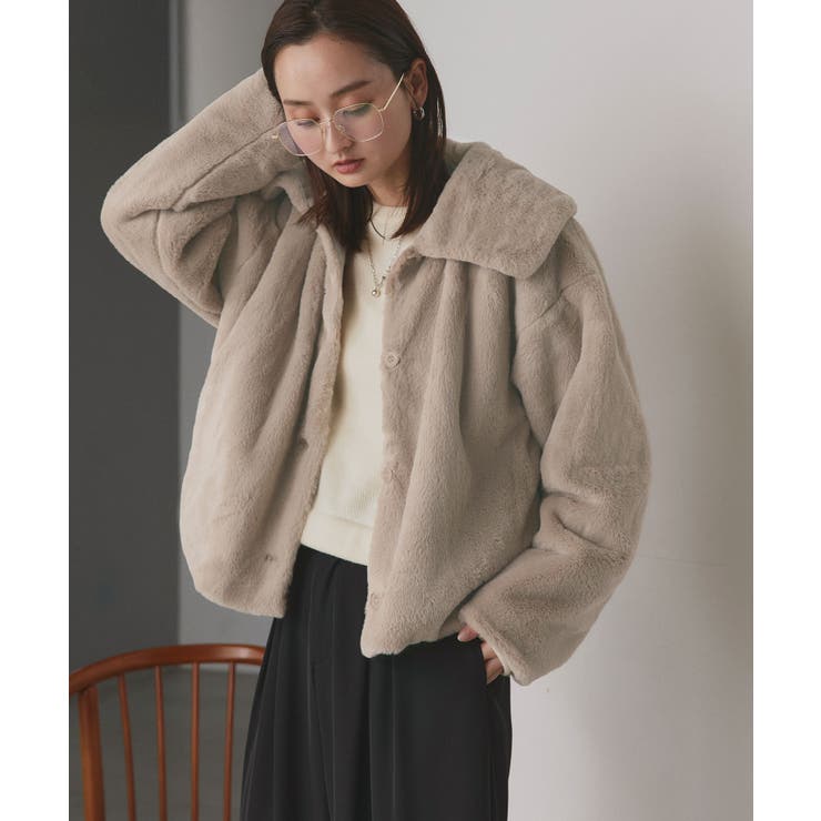 ふわふわソフトタッチ 衿付きエコファージャケット[品番：ADEW0003848