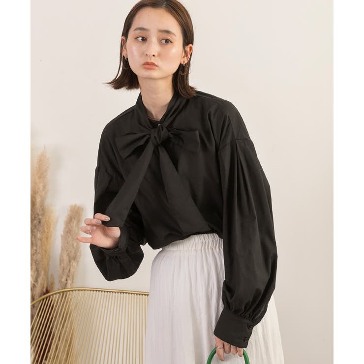 ボリュームスリーブ ボウタイリボンブラウス[品番：ADEW0004178]｜ad