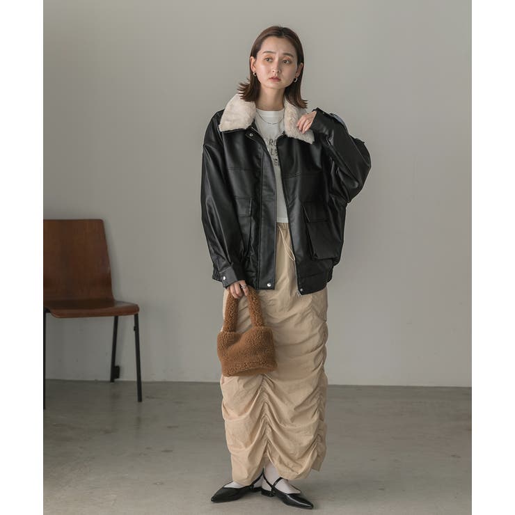 ヴィンテージライク 襟ファー付きブルゾン[品番：ADEW0004581]｜ad