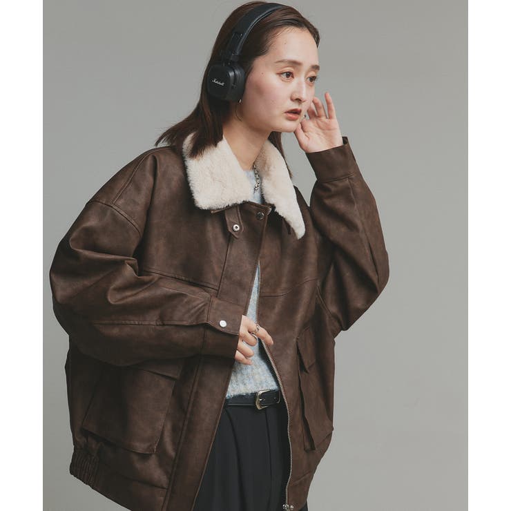 ヴィンテージライク 襟ファー付きブルゾン[品番：ADEW0004581]｜ad