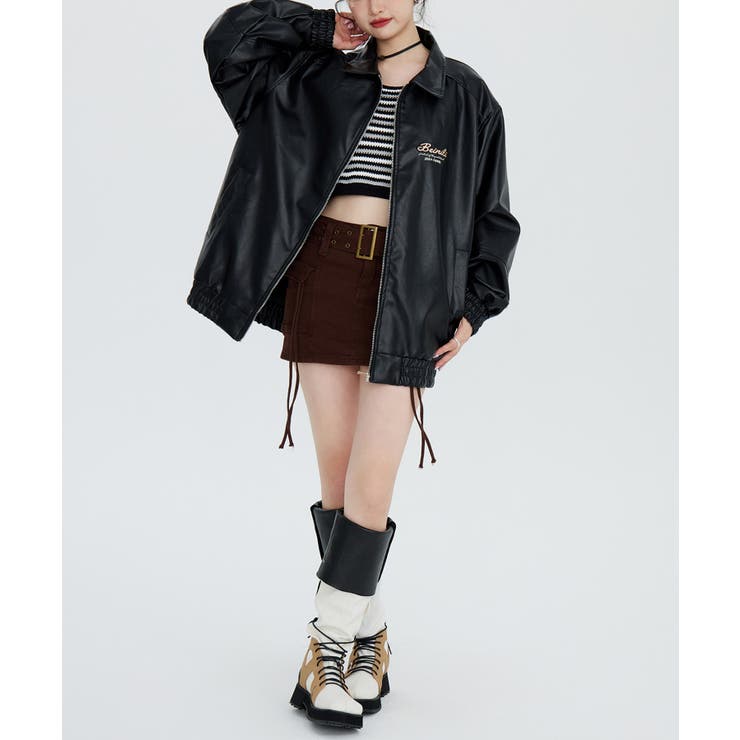 HOOK】for girls オーバーサイズPUレザージャケット[品番：XT000011712