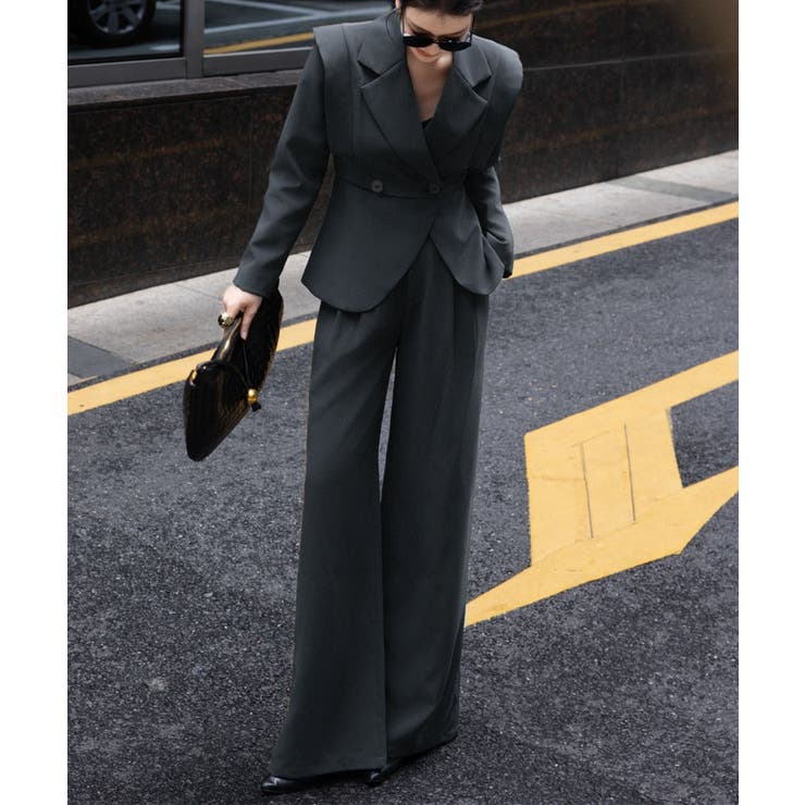 aimoha ダブルテーラードジャケット＋ワイドパンツセットアップ[品番