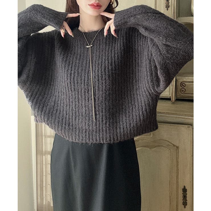 Meiru 前後2wayケーブル編みショートニットカーディガン[品番