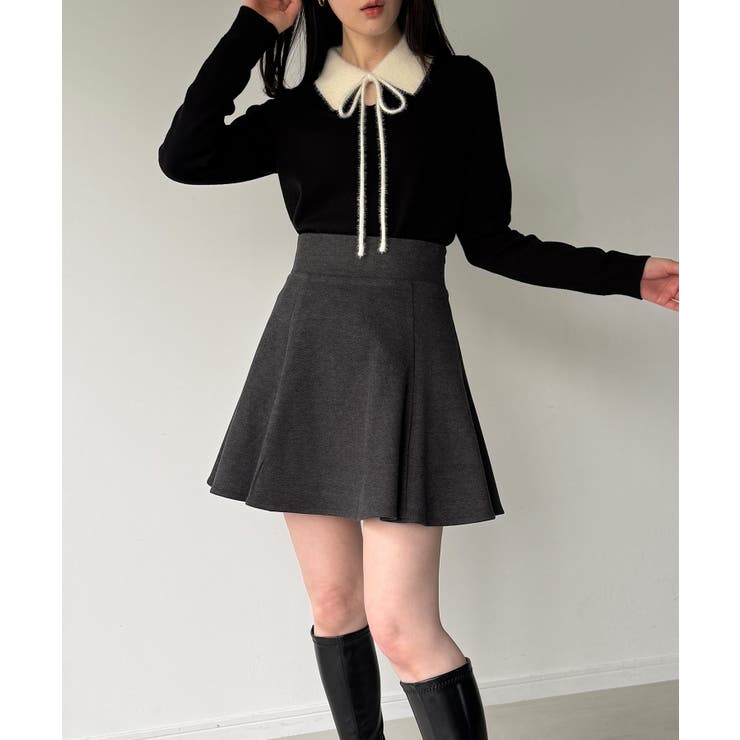 取り外し可能リボン付き】シャギーカラーニットトップス[品番