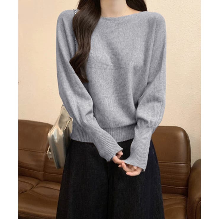 ボートネックニットトップスオフショルダー[品番：AGCW0007018