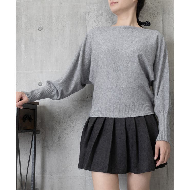 ボートネックニットトップスオフショルダー[品番：AGCW0007018