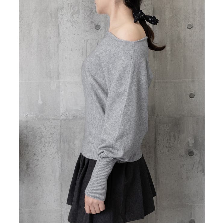 ボートネックニットトップスオフショルダー[品番：AGCW0007018