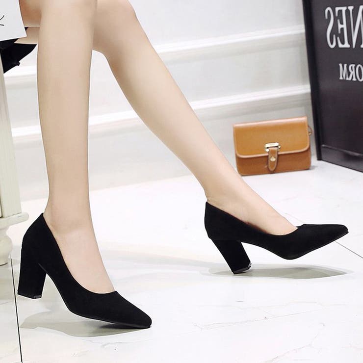 チャンキーヒール パンプス スウェード調[品番：AGCW0003490