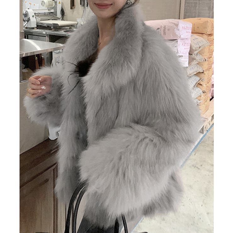 ふわふわフェイクファージャケットビッグ襟[品番：AGCW0007329