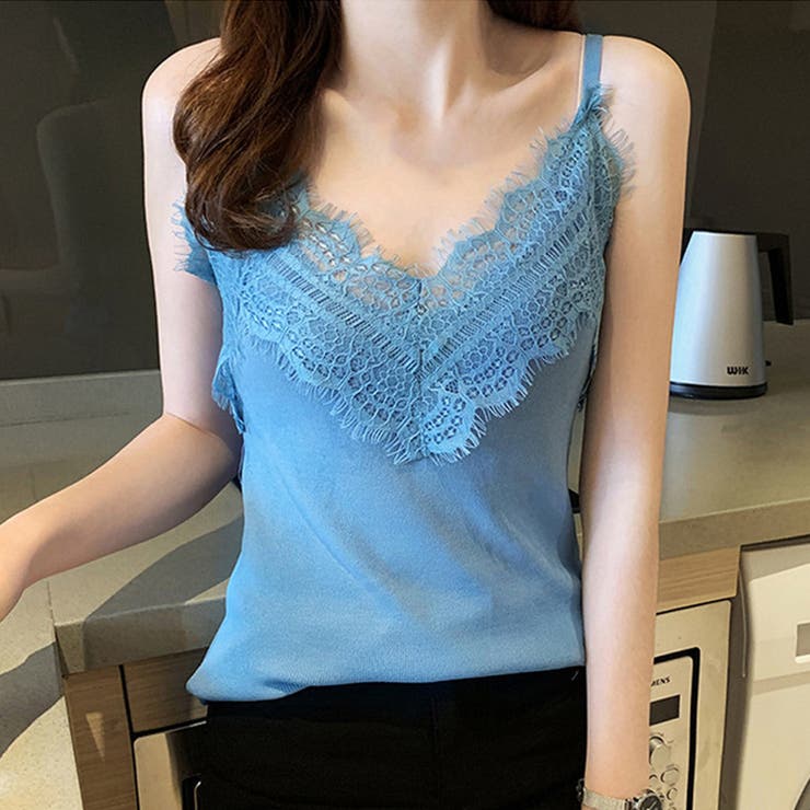 レース キャミソール Vネック 重ね着 春 春服 韓国ファッション 韓国