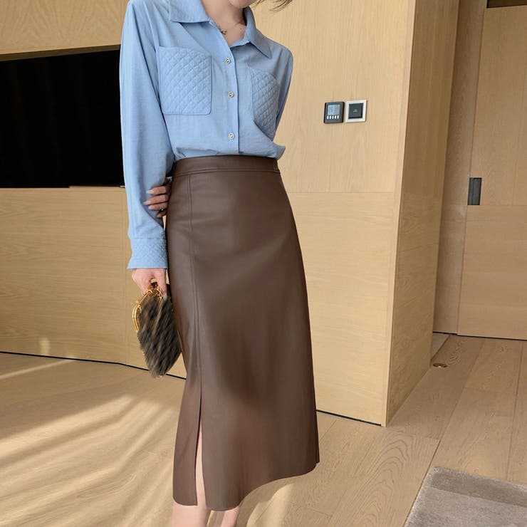 フェイクレザースカート タイトスカート 春[品番：AGCW0002757