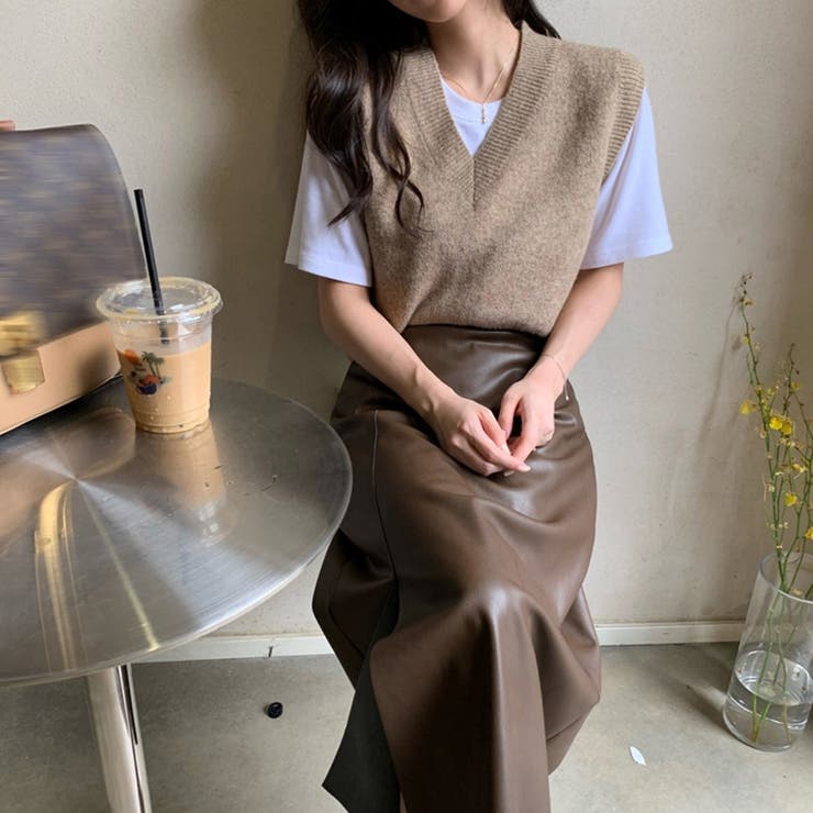 フェイクレザースカート タイトスカート 春[品番：AGCW0002757