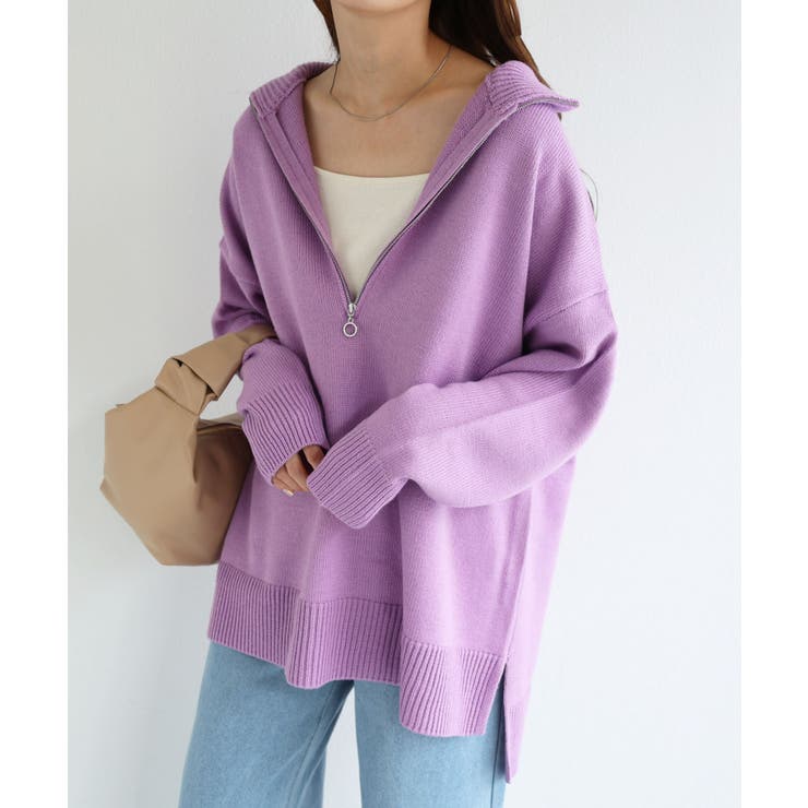 ハイネック ハーフジップ ニット[品番：AZ000003811]｜andme